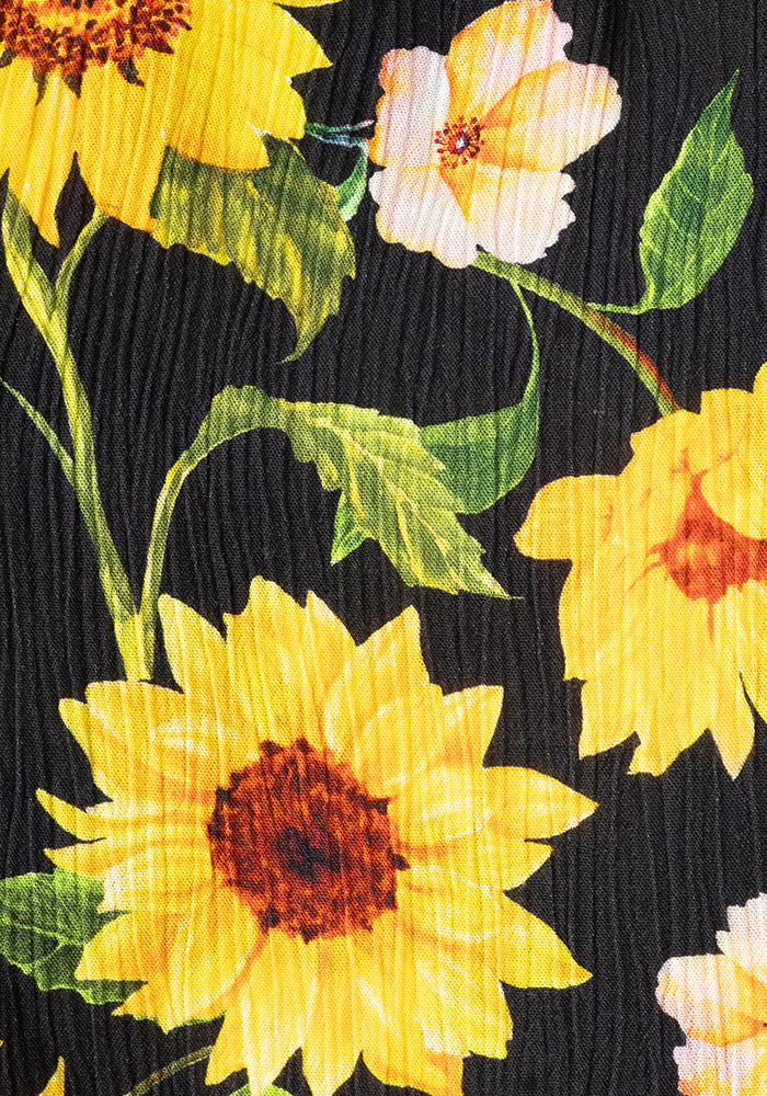 Third angle of Laken Black Sunflower Print Woven Shirt