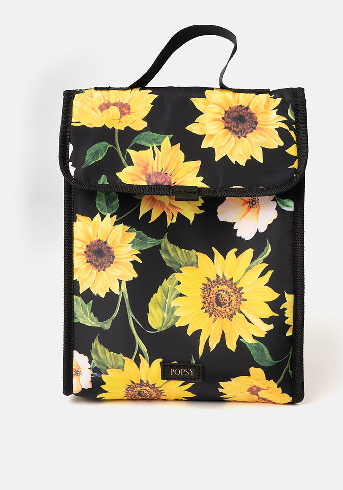 Front view of Sunflower Print Popsy Lunch Bag