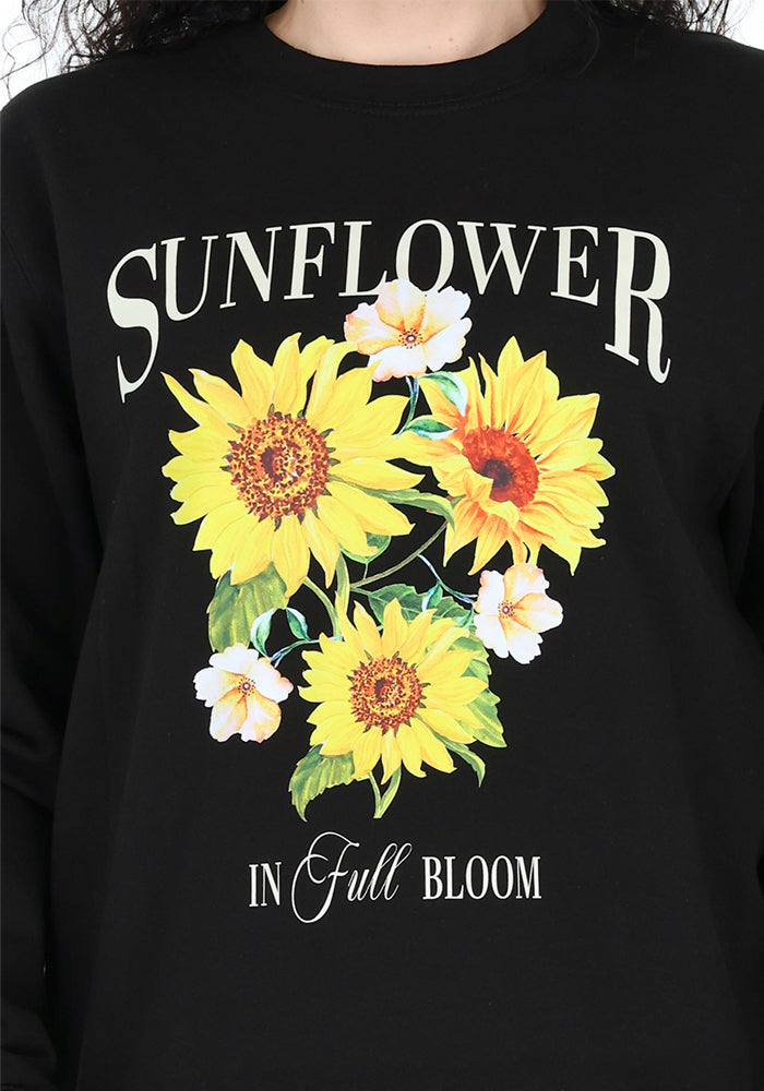 Second angle of Sunflower Print Sweatshirt (Black), sunflower Print Sweatshirt (Black) Your go-to feel-good layer.