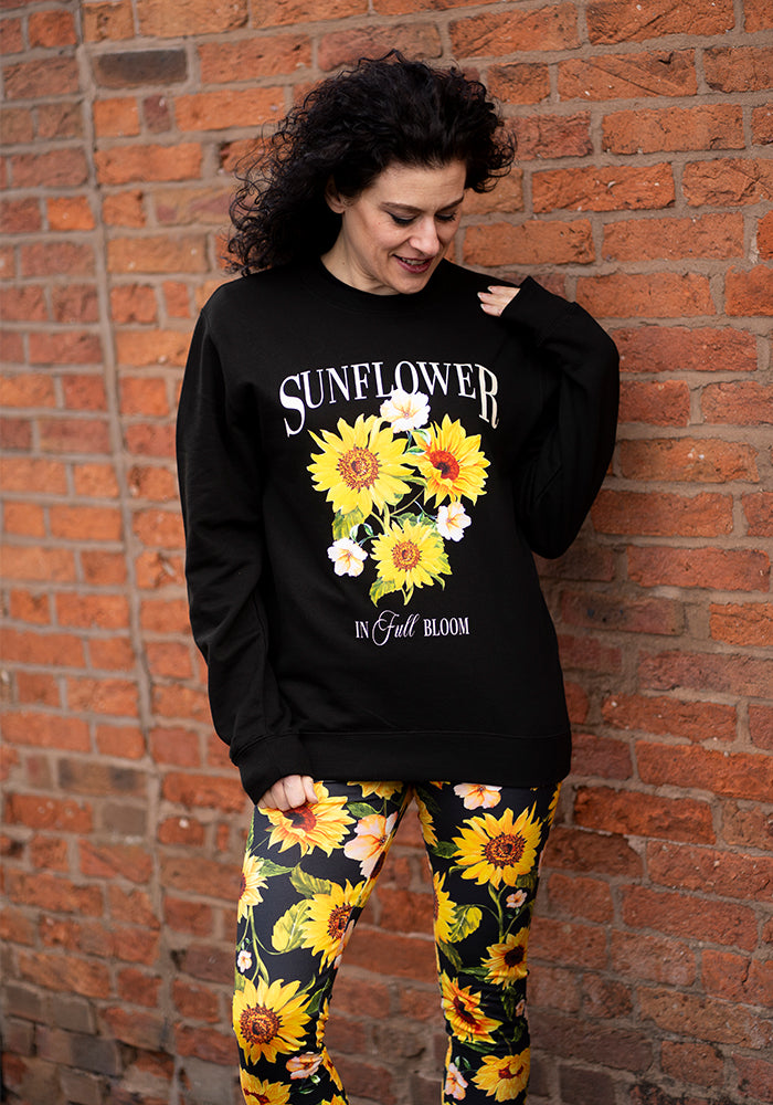Sixth angle of Sunflower Print Sweatshirt (Black), sunflower Print Sweatshirt (Black) Your go-to feel-good layer.
