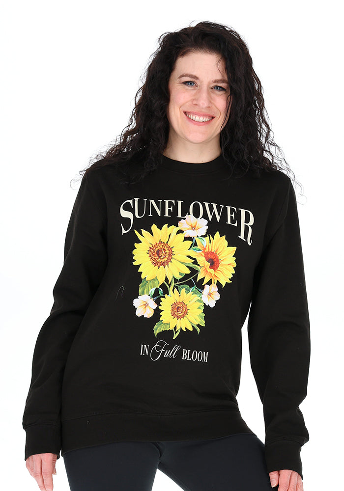 Fourth angle of Sunflower Print Sweatshirt (Black), sunflower Print Sweatshirt (Black) Your go-to feel-good layer.