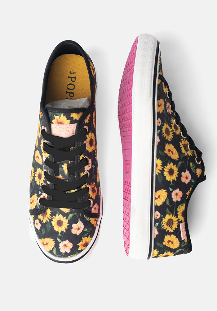 Sunflower Print Canvas Pumps