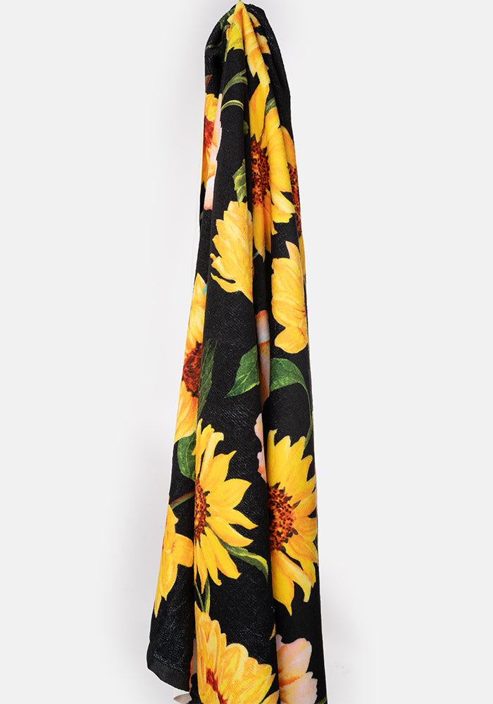 Fifth angle of Large Black Sunflower Print Towel
