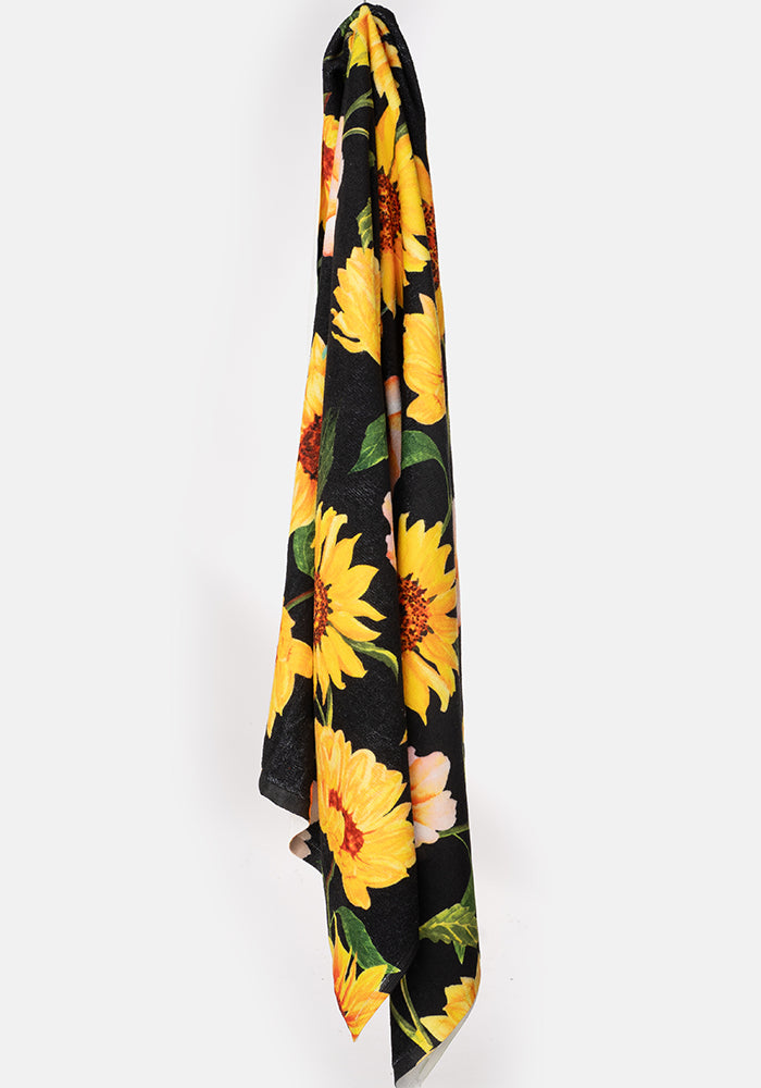Third angle of Large Black Sunflower Print Towel