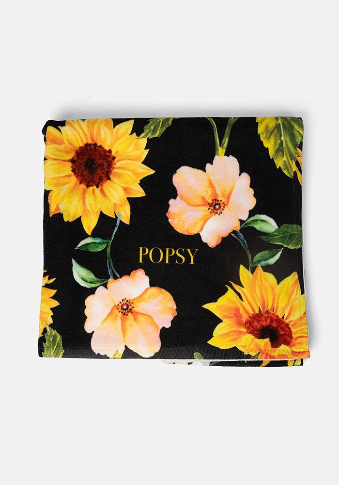 Fourth angle of Large Black Sunflower Print Towel
