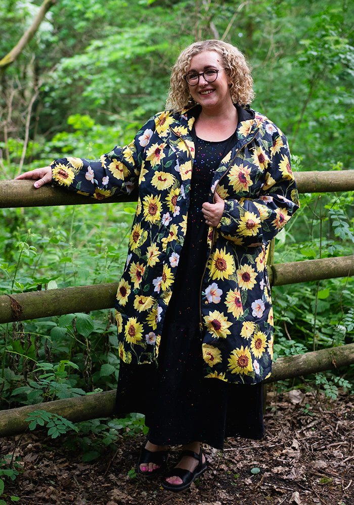 Seventh angle of Black Sunflower Print Popsy Coat