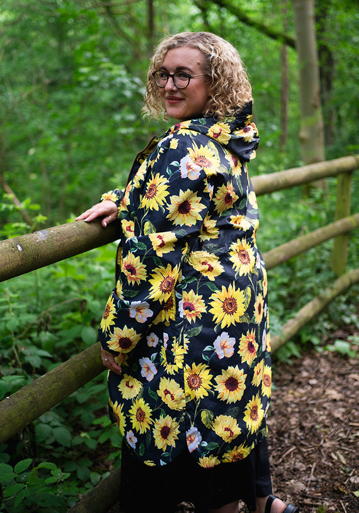Fourth angle of Black Sunflower Print Popsy Coat
