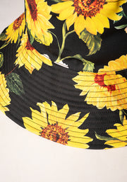 Black Sunflower Print Bucket Hat