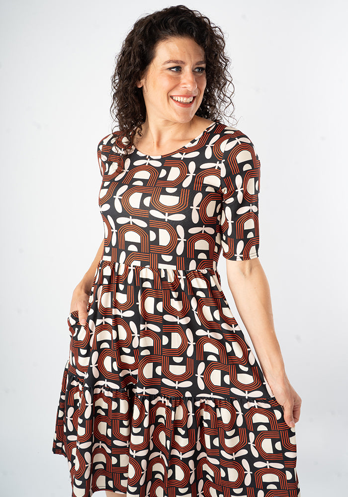 Ninth angle of Sunniva Retro Floral Print Tiered Hem Dress