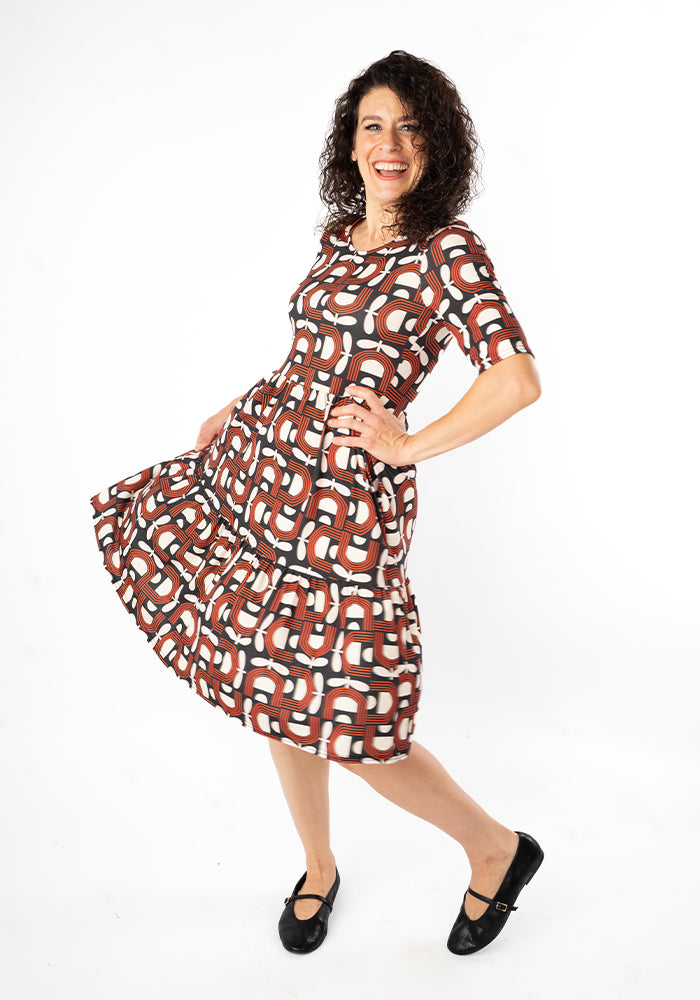 Eighth angle of Sunniva Retro Floral Print Tiered Hem Dress