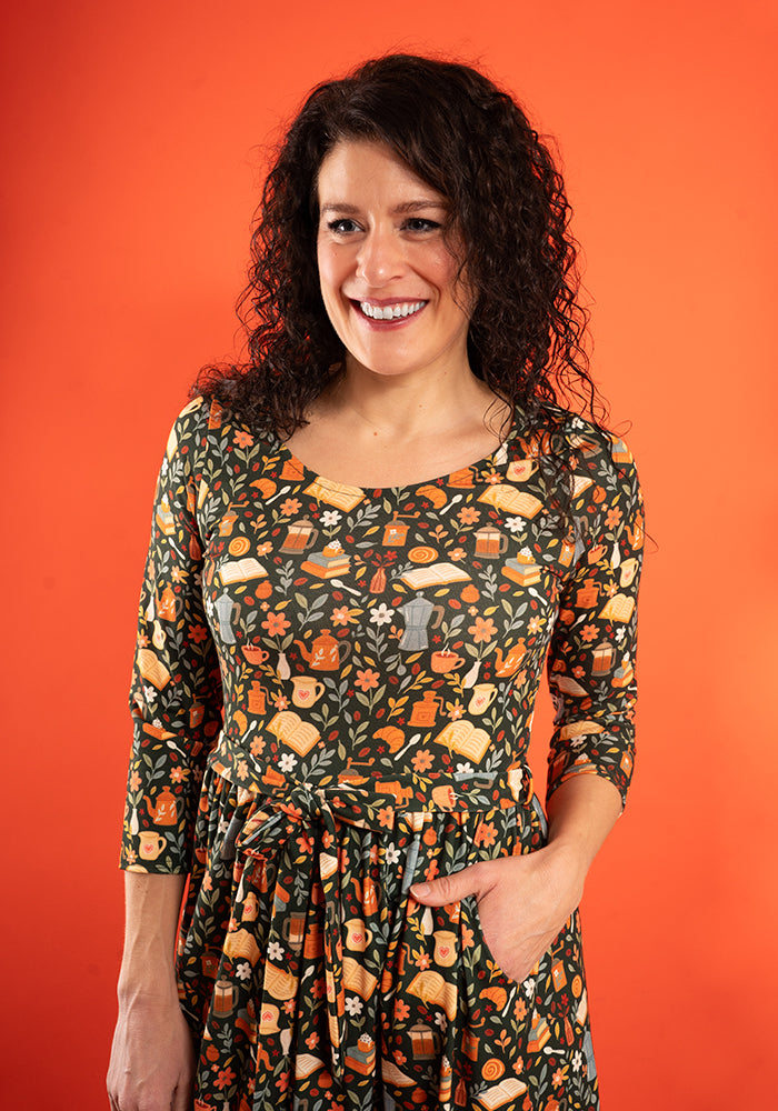 Eighth angle of Suzette Coffee &amp; Croissants Print Midi Dress