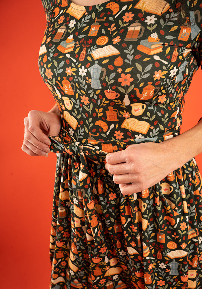 Fourth angle of Suzette Coffee &amp; Croissants Print Midi Dress