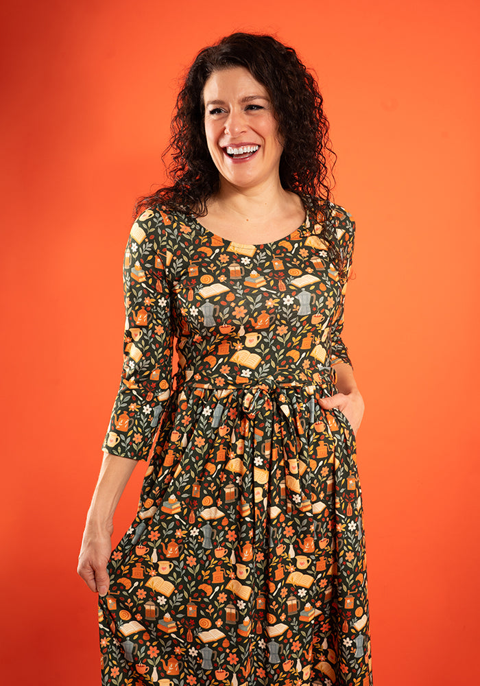 Seventh angle of Suzette Coffee &amp; Croissants Print Midi Dress