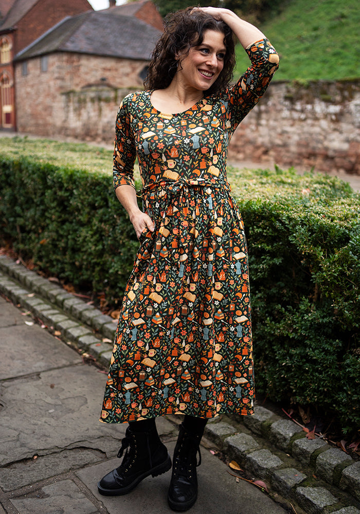 Eleventh angle of Suzette Coffee &amp; Croissants Print Midi Dress