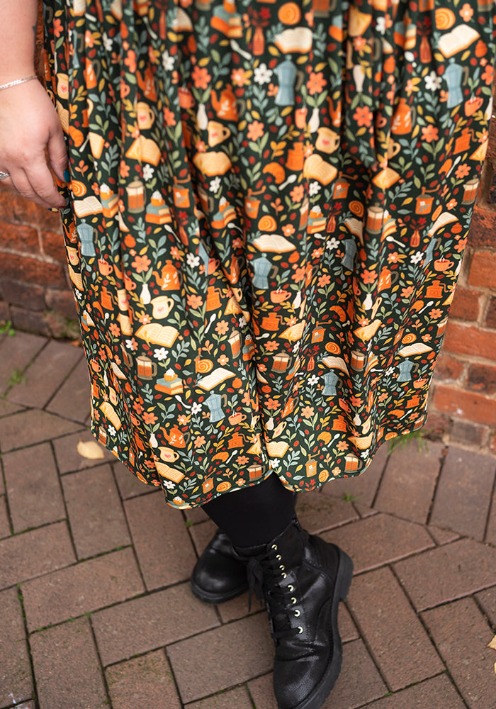 Ninth angle of Suzette Coffee &amp; Croissants Print Midi Dress