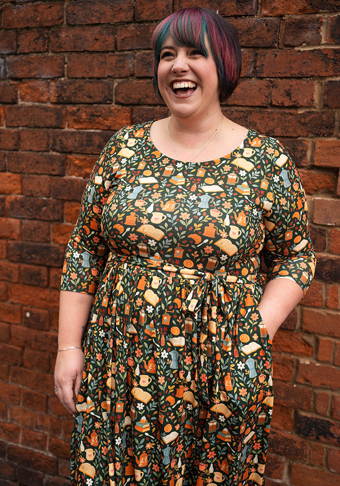 Sixth angle of Suzette Coffee &amp; Croissants Print Midi Dress