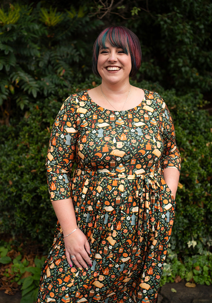 Twelfth angle of Suzette Coffee &amp; Croissants Print Midi Dress