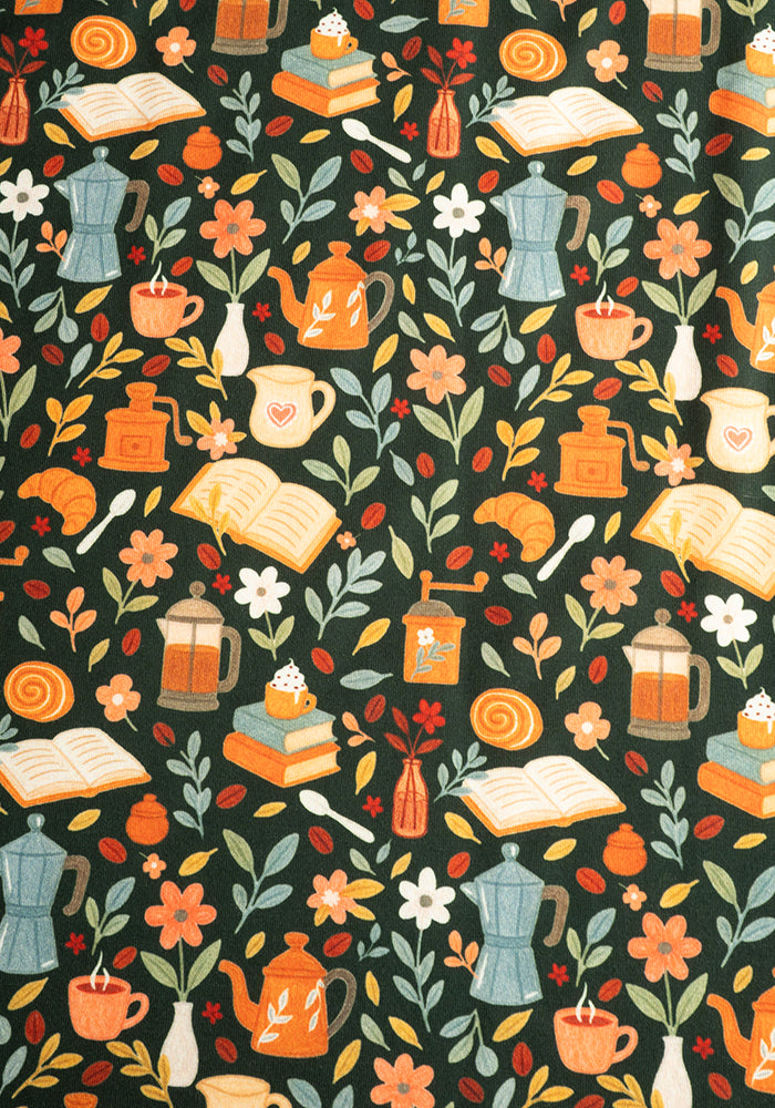 Second angle of Suzette Coffee &amp; Croissants Print Midi Dress