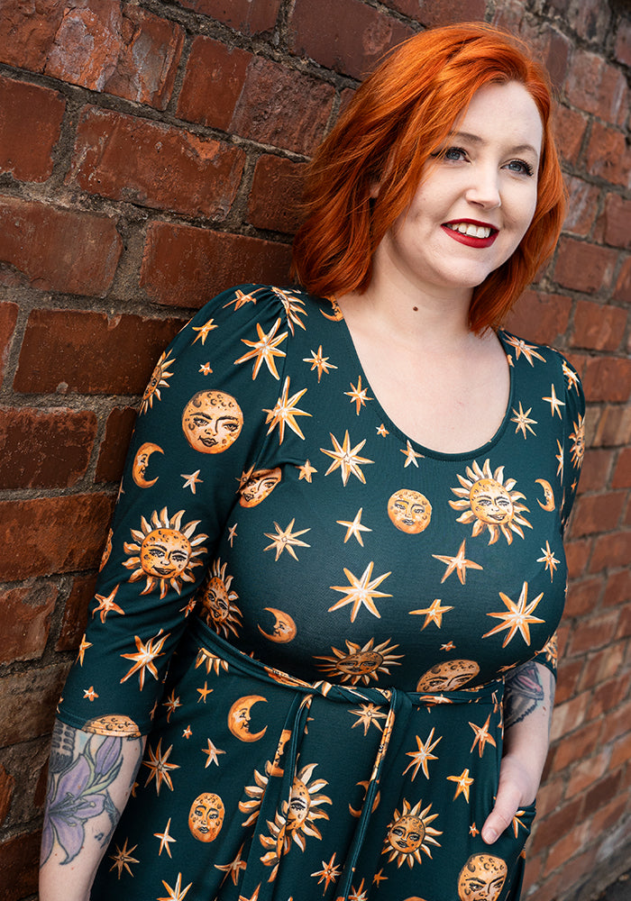 Eunice Hand Painted Celestial Print Midaxi Dress