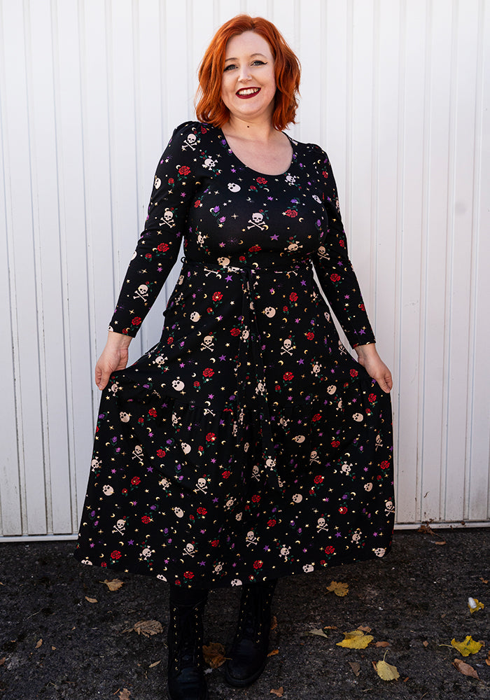 Thalassa Midnight Garden Skulls Print Foil Cotton Midaxi Dress