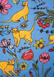 Teal Garden Cat Print Cotton Nightshirt