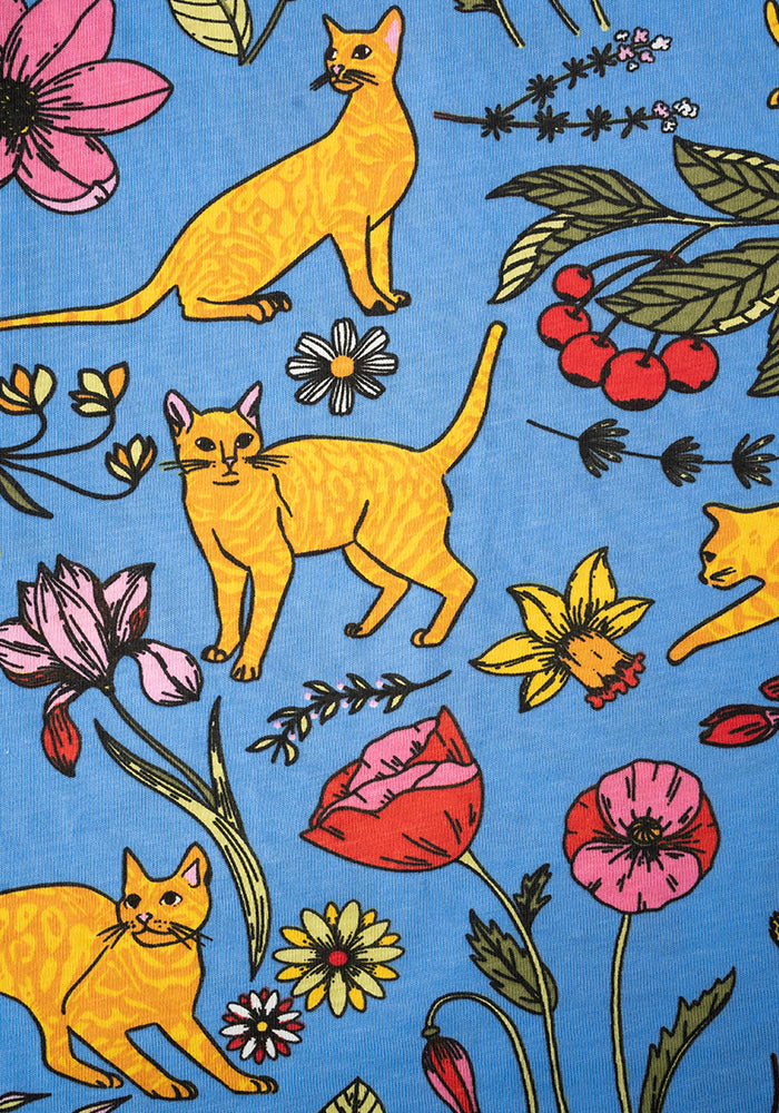 Teal Garden Cat Print Cotton Nightshirt