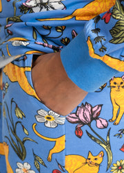Teal Garden Cats Print Cotton Pyjama Set