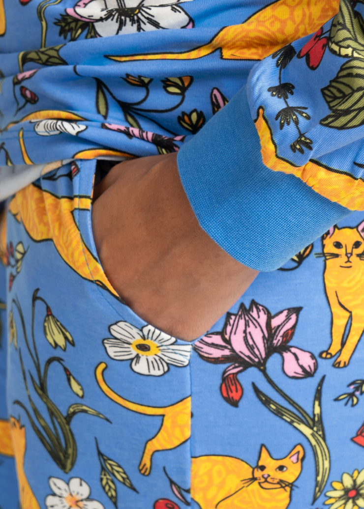 Teal Garden Cats Print Cotton Pyjama Set
