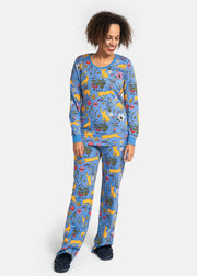 Teal Garden Cats Print Cotton Pyjama Set