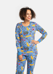 Teal Garden Cats Print Cotton Pyjama Set