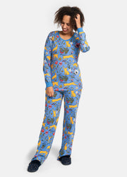 Teal Garden Cats Print Cotton Pyjama Set