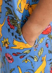 Teal Garden Cat Print Cotton Nightshirt