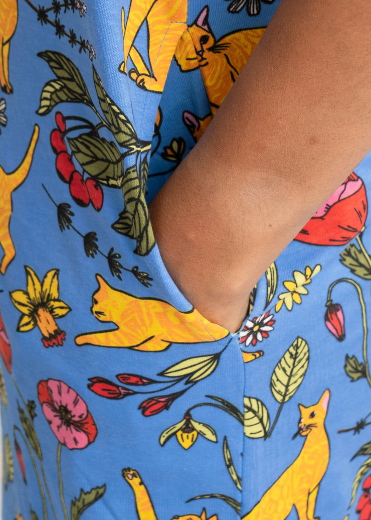 Teal Garden Cat Print Cotton Nightshirt