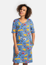 Teal Garden Cat Print Cotton Nightshirt