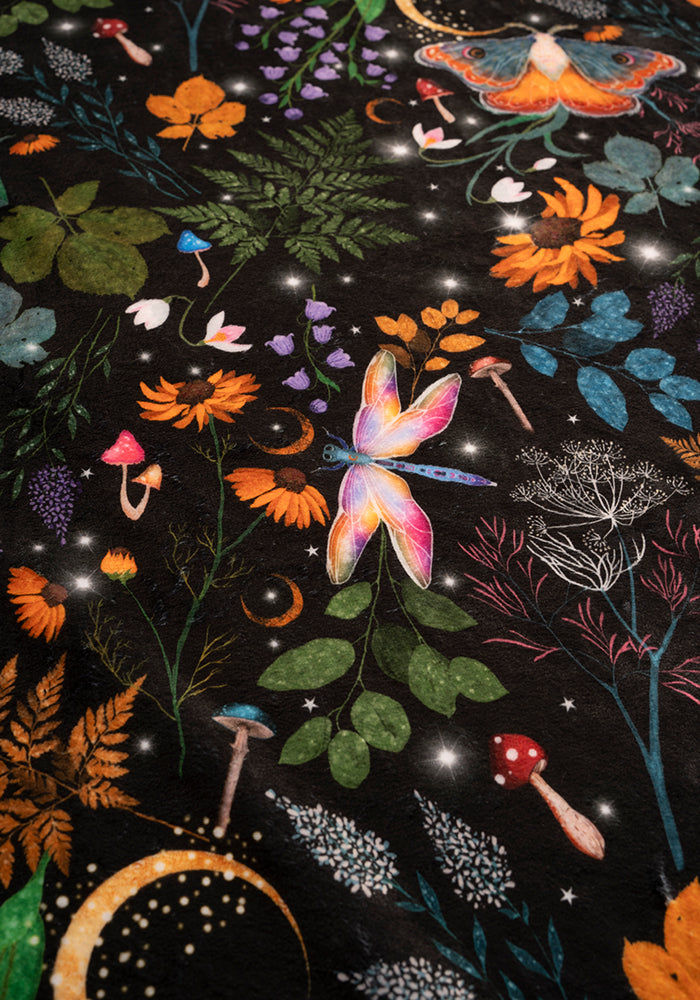 Third angle of Black Magical Moth Print Large Towel