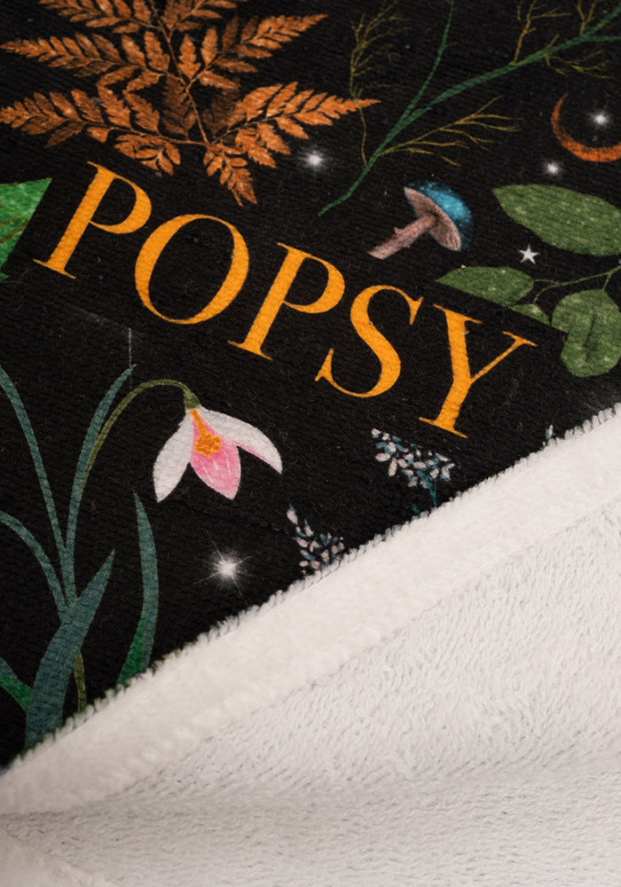 Third angle of Black Magical Moth Print Hand Towel