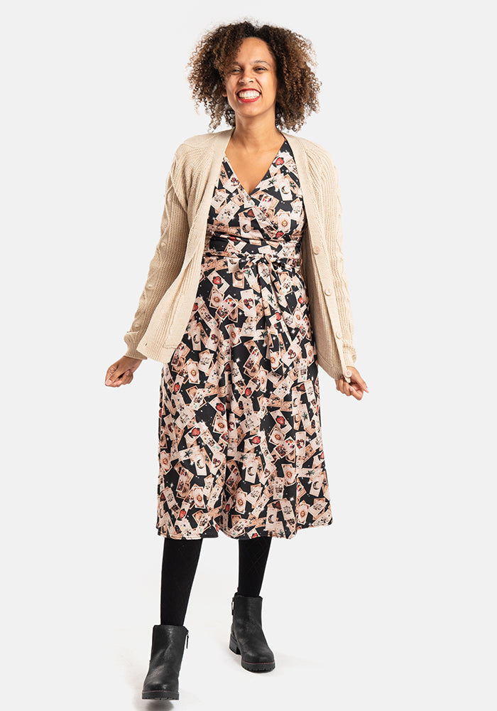 Taara Falling Tarot Card Print Midi Dress