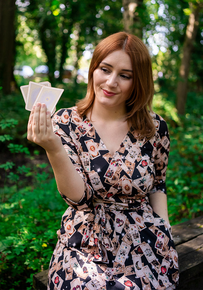 Taara Falling Tarot Card Print Midi Dress