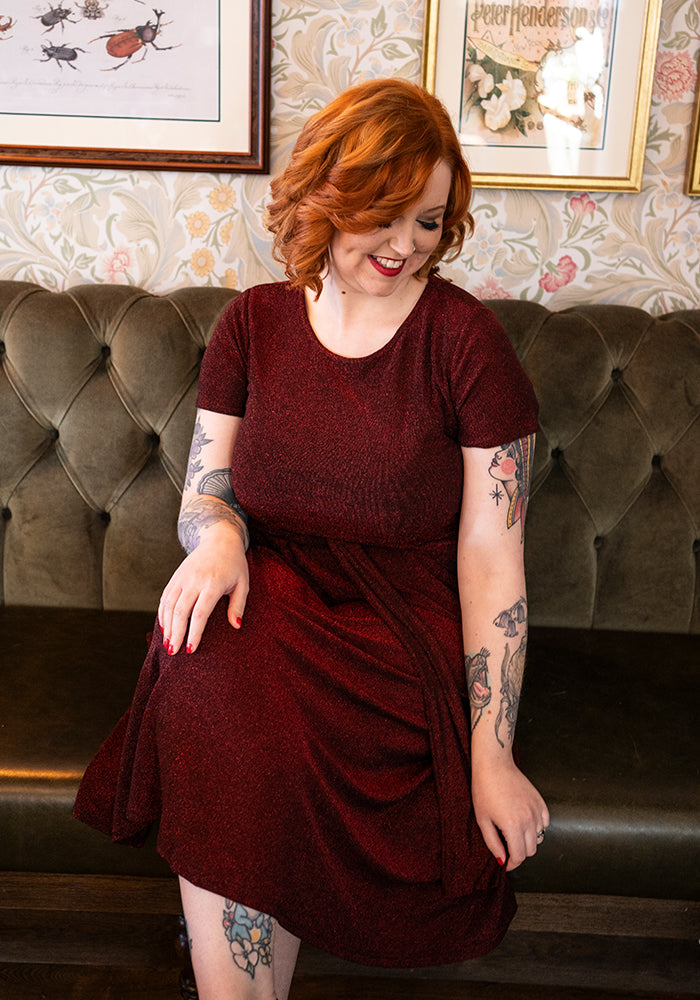 Front view of Talita Sparkle Tie Front Midi Dress