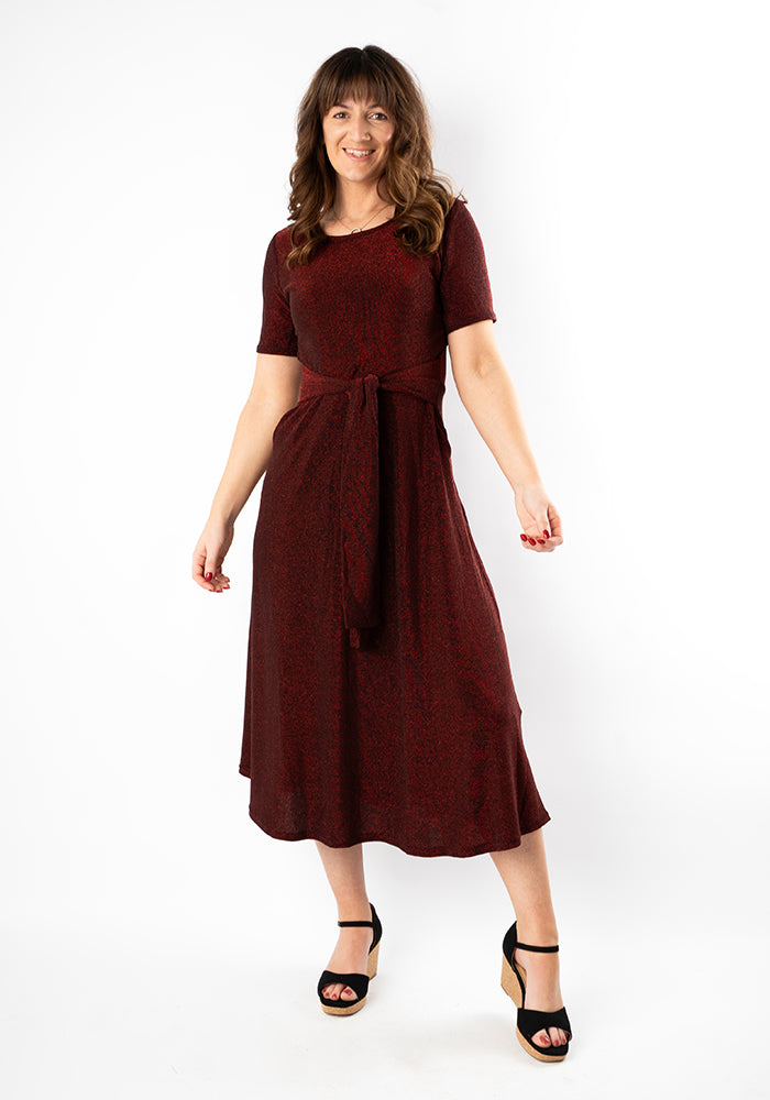 Third angle of Talita Sparkle Tie Front Midi Dress
