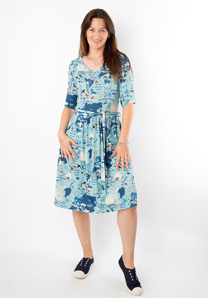 Sixth angle of Tallis World Map Print Dress