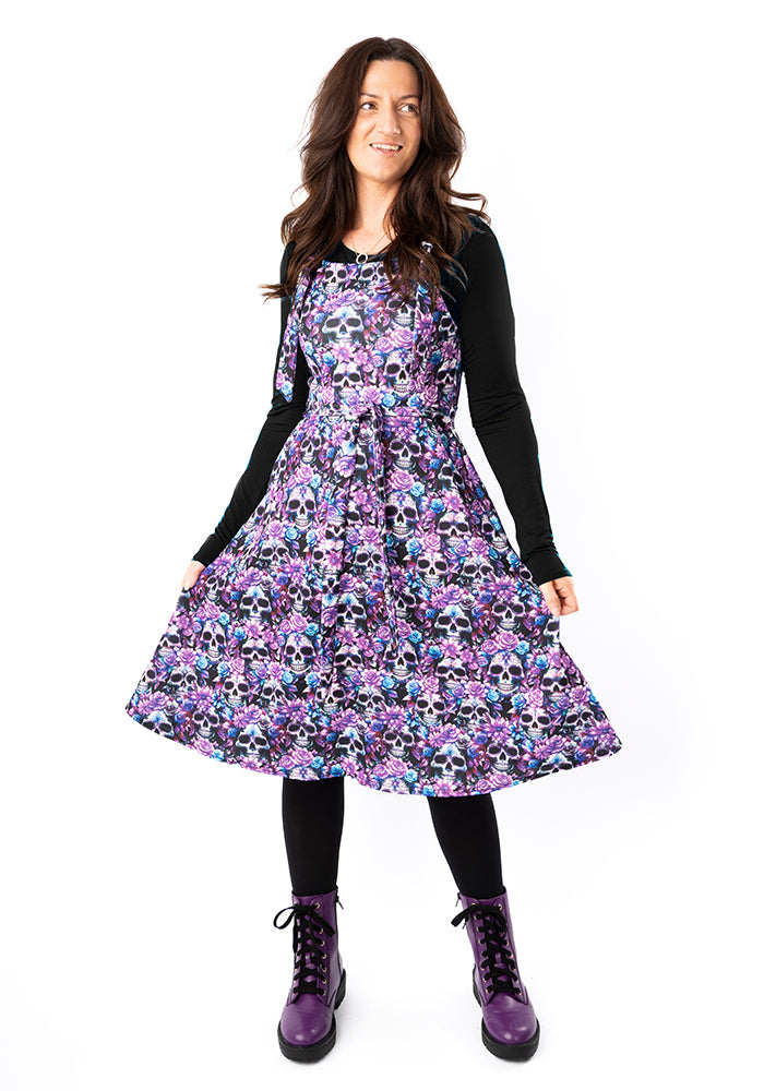 Front view of Tamar Floral Skull Print Pinafore