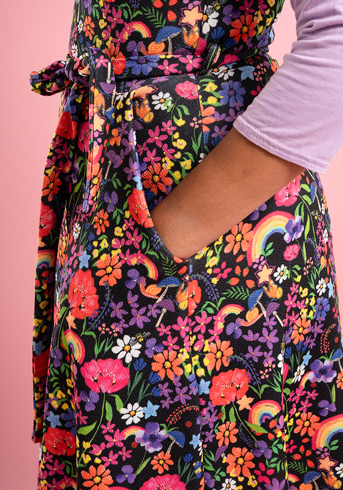 Third angle of Tamar Rainbow Garden Print Pinafore