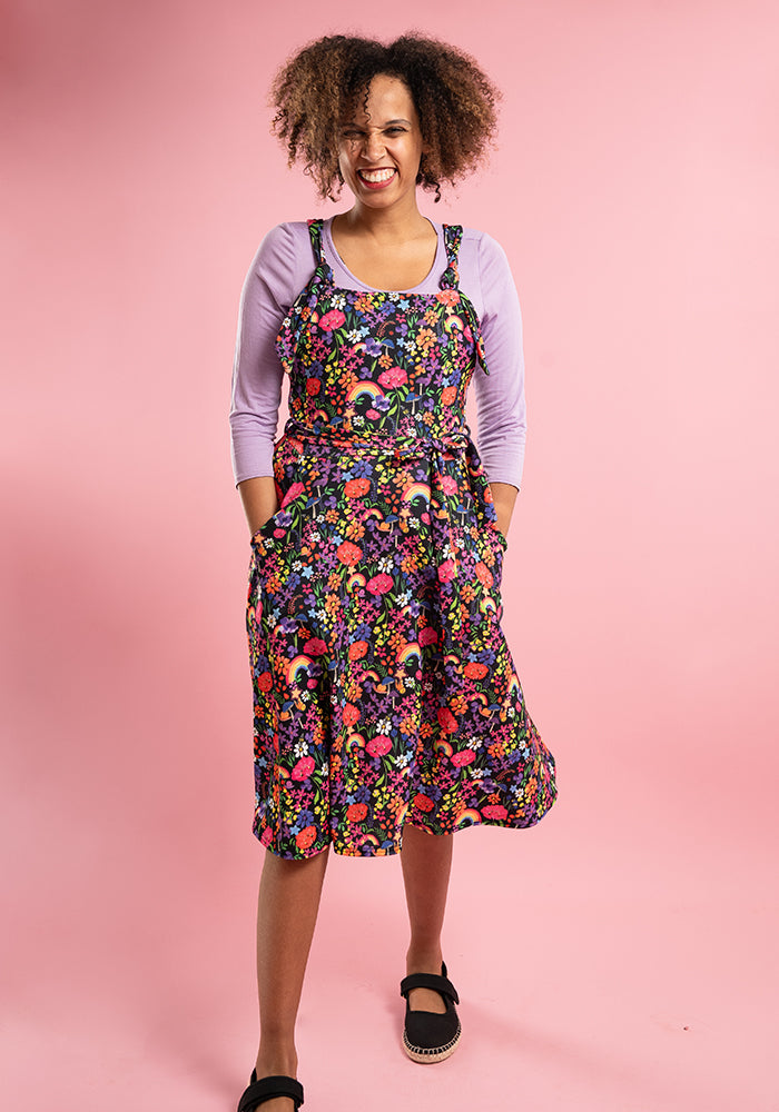 Ninth angle of Tamar Rainbow Garden Print Pinafore