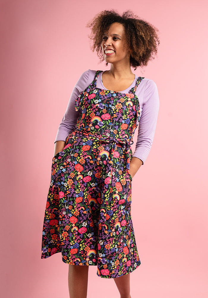 Eighth angle of Tamar Rainbow Garden Print Pinafore