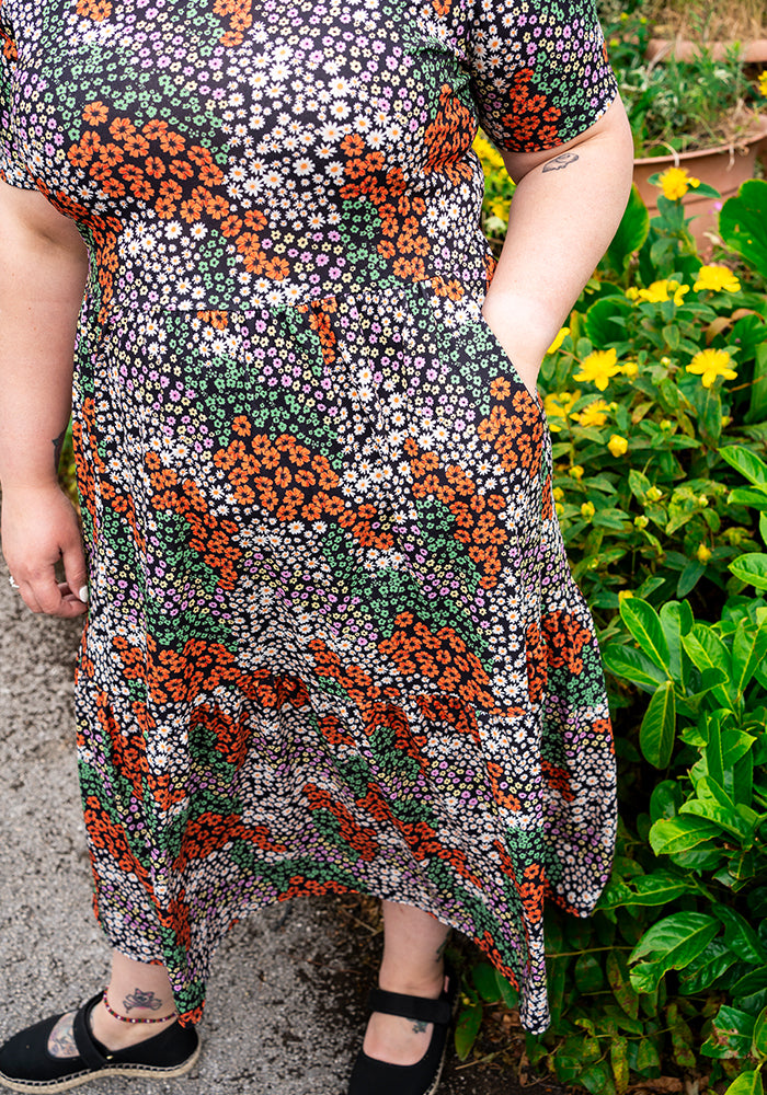 Tammy Ditsy Patchwork Print Tiered Hem Midaxi Dress