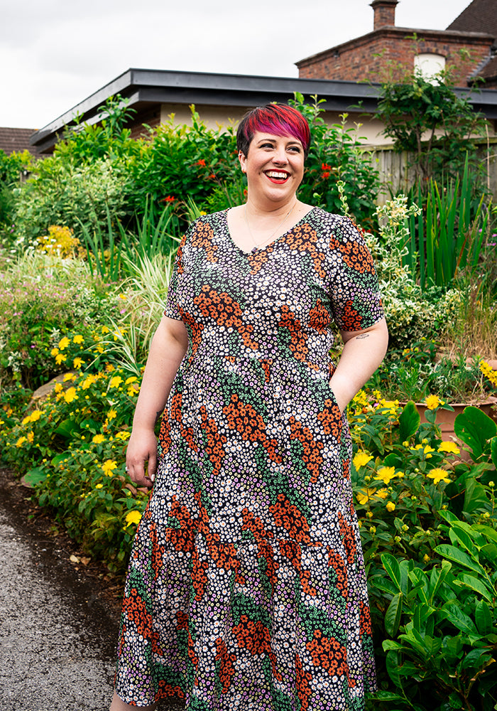 Tammy Ditsy Patchwork Print Tiered Hem Midaxi Dress