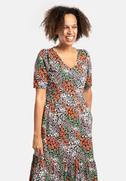 Tammy Ditsy Patchwork Print Tiered Hem Midaxi Dress