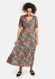 Tammy Ditsy Patchwork Print Tiered Hem Midaxi Dress