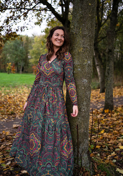 Tamren Paisley Tile Print Tiered Hem Midaxi Dress